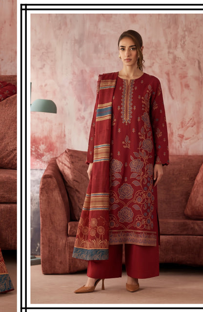 Maroon red Shokh Chunchal suit, complete outfit