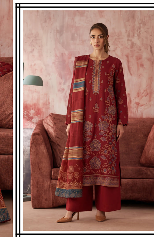 Maroon red Shokh Chunchal suit, complete outfit