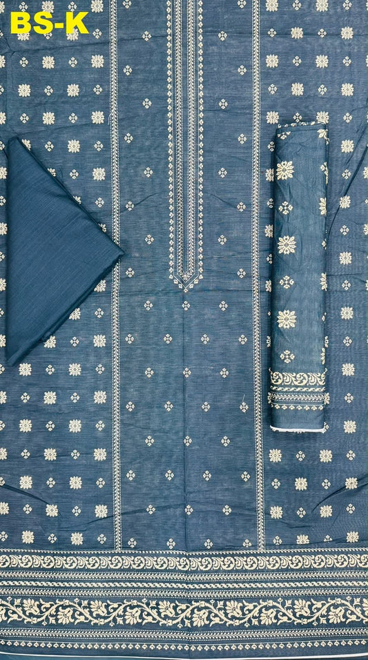 Slate Blue | Bin Saeed | Unstitched 3Pc Printed Khaddar - BarerahFabrics