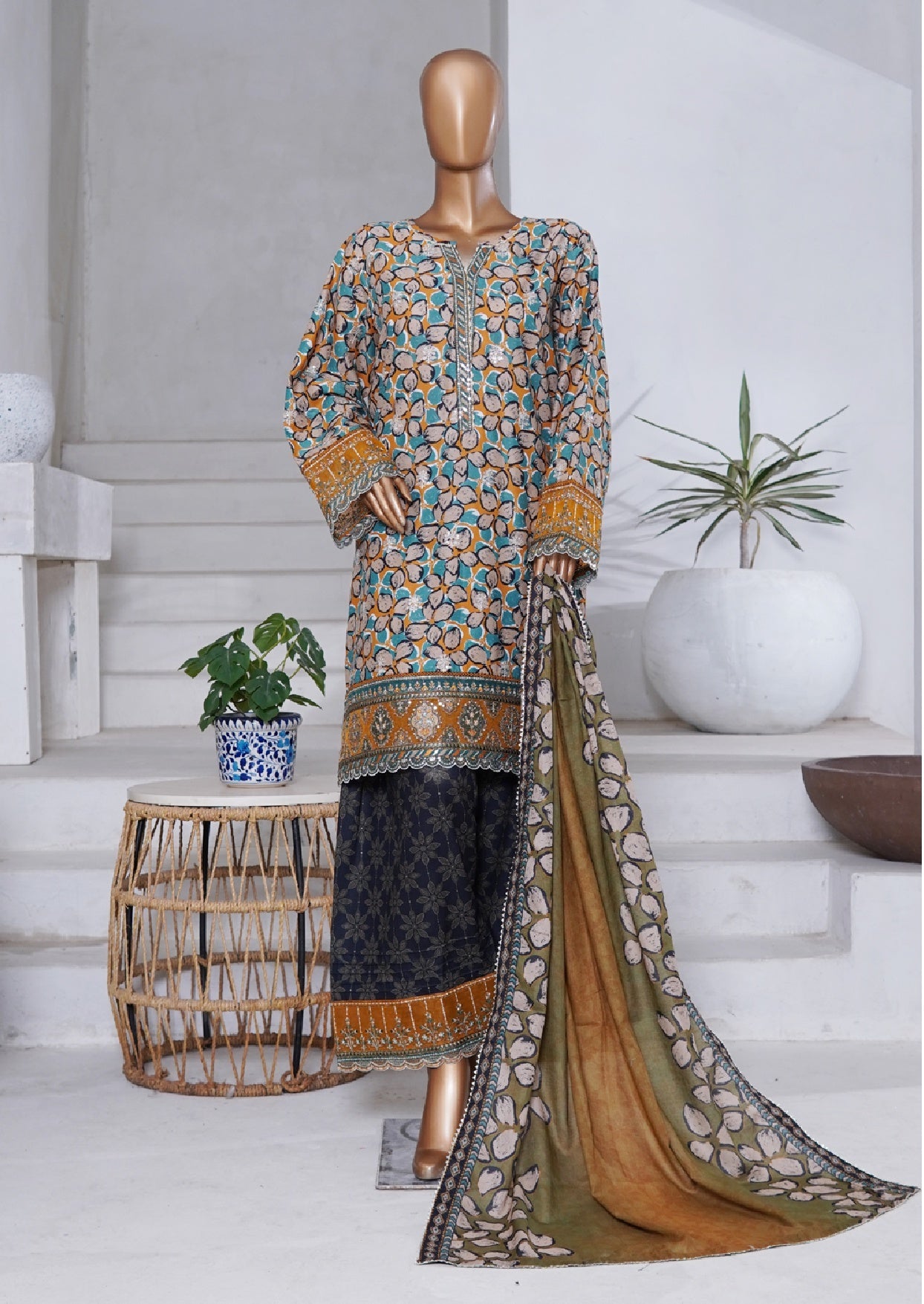 Bin Saeed | Stitched 3PC Luxury Embroidered Chikankari Cotton Collection