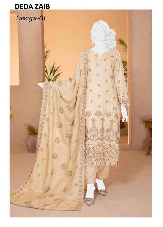 Deda Zaib | Premium Winter Collection by ABC – 3PC Unstitched Embroidered Winter Dress