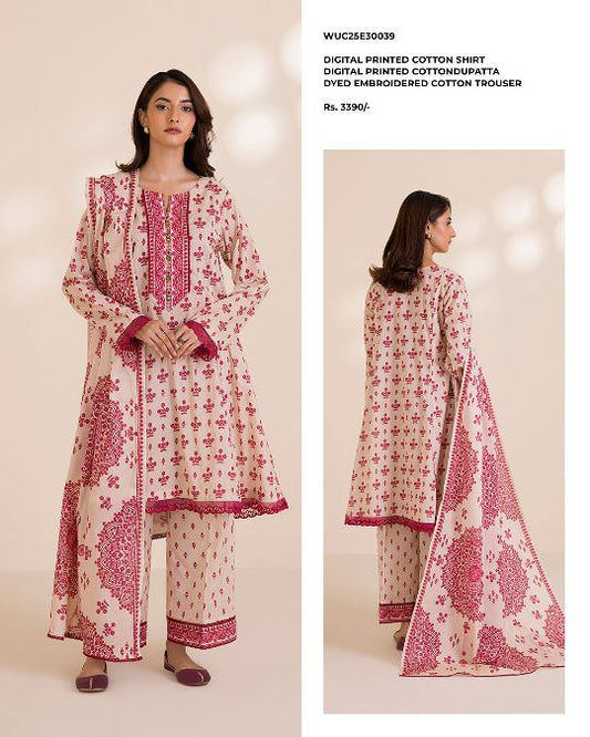 Zellbury | Unstitched 3PC Printed & Embroidered Cotton