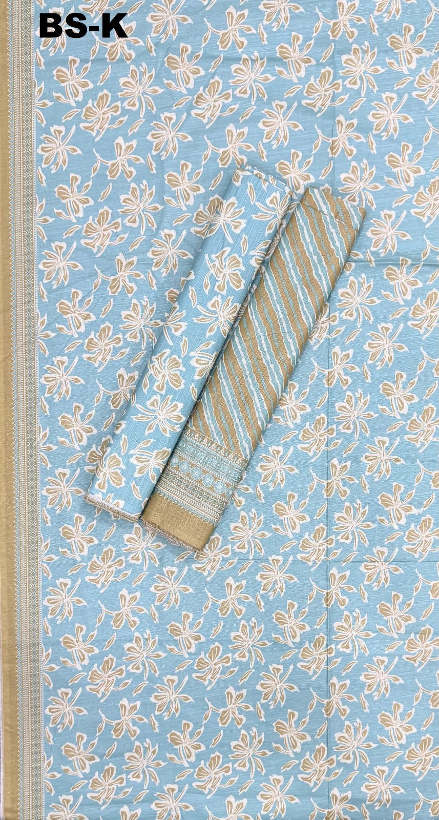 Light sky blue khaddar with cream and beige floral print