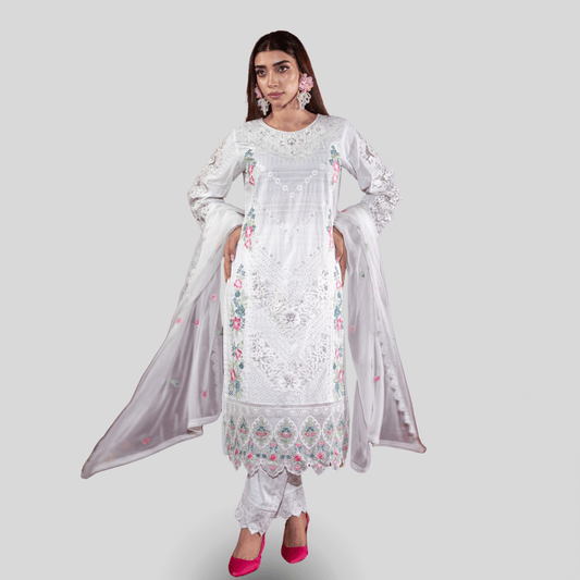 Silwalo | Exclusive Stitched 3 Pc Embroidered Cotton Collection with Chiffon Dupatta – Vol 2