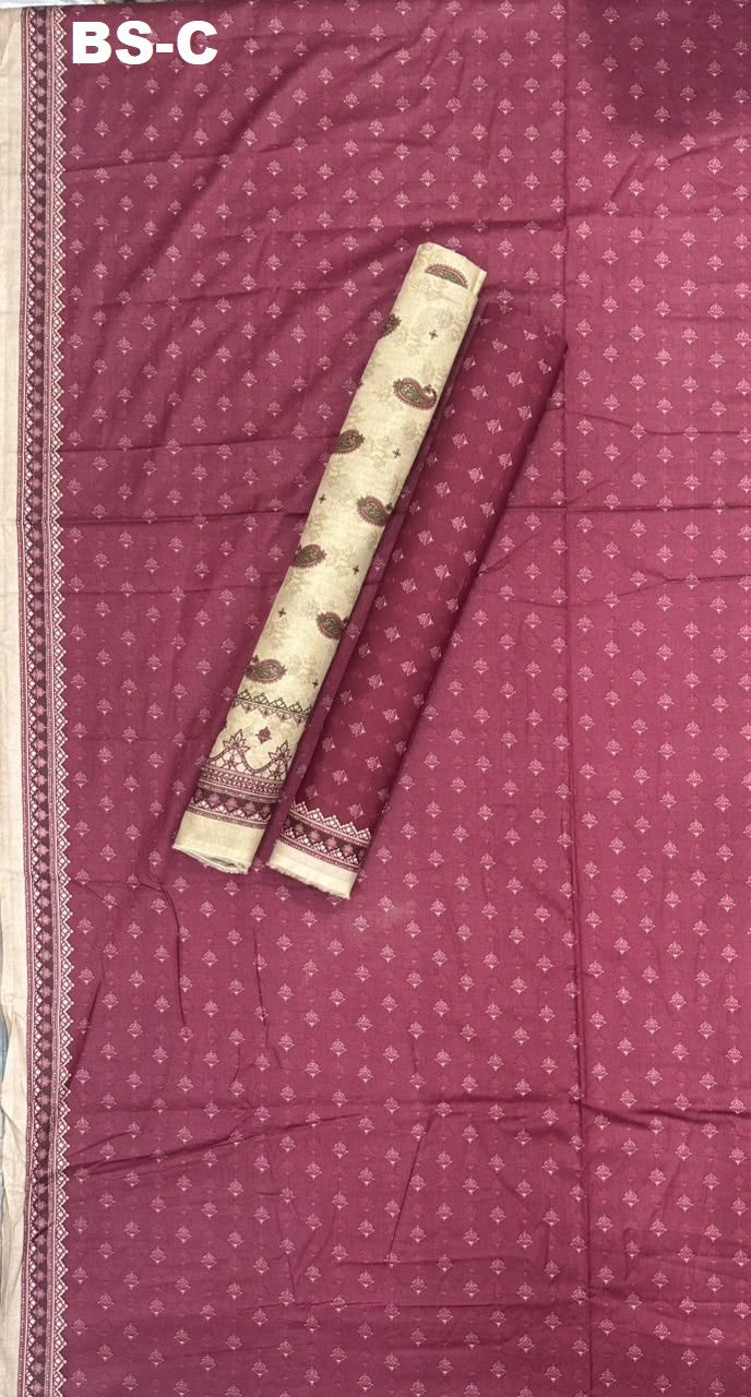 Bin Saeed Unstitched Printed Cotton - Dusty Rose