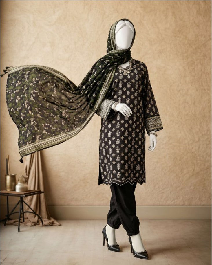 J. Panjnad | Unstitched Black and White Printed Lawn 3 Piece Collection