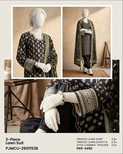 J. Panjnad | Unstitched Black and White Printed Lawn 3 Piece Collection