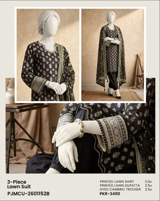 J. Panjnad | Unstitched Black and White Printed Lawn 3 Piece Collection