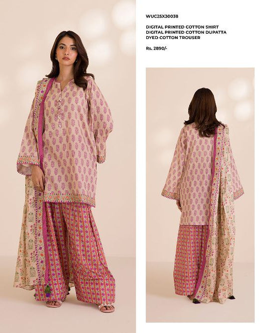 ZELLBURY | Unstitched 3PC Printed Cotton