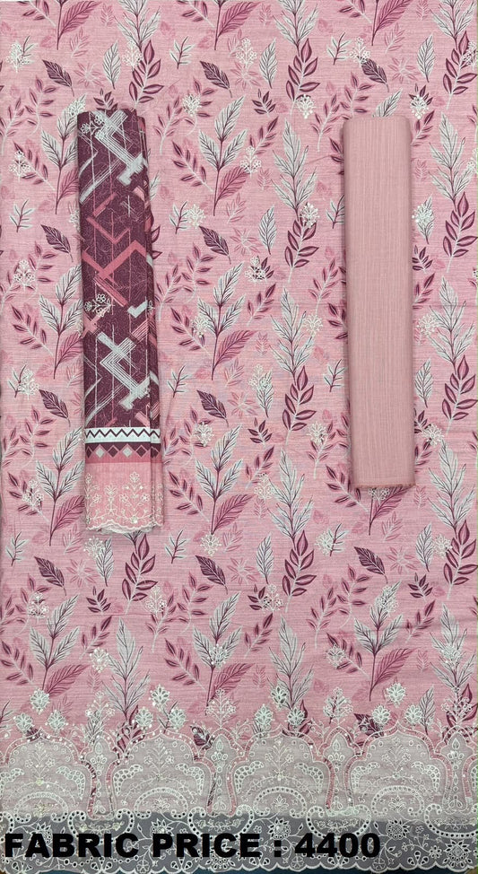 Dusty pink printed Riwayat unstitched embroidered khaddar 3-piece suit