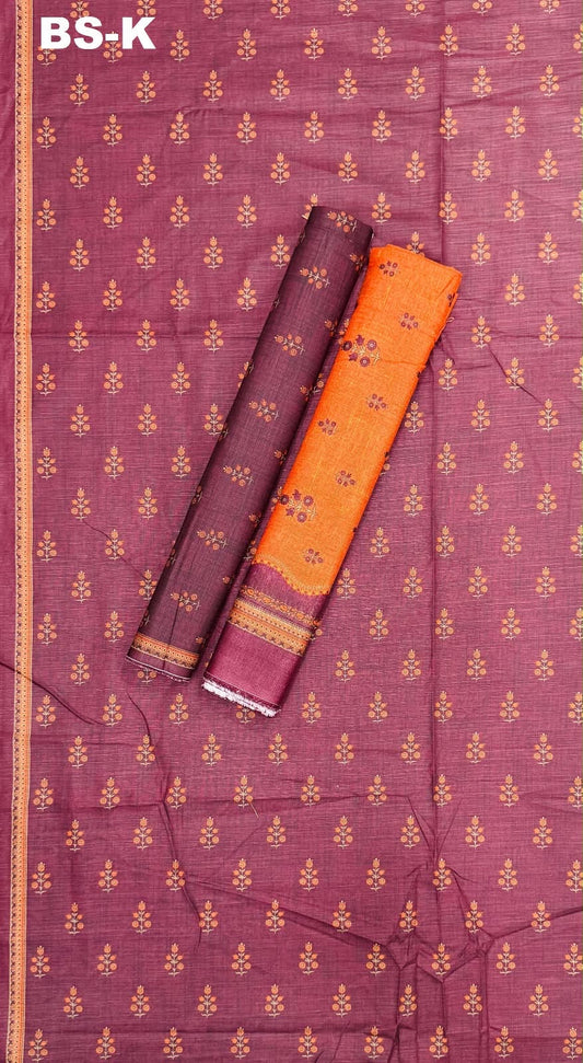 Mauve rose printed khaddar with orange coordinating fabric