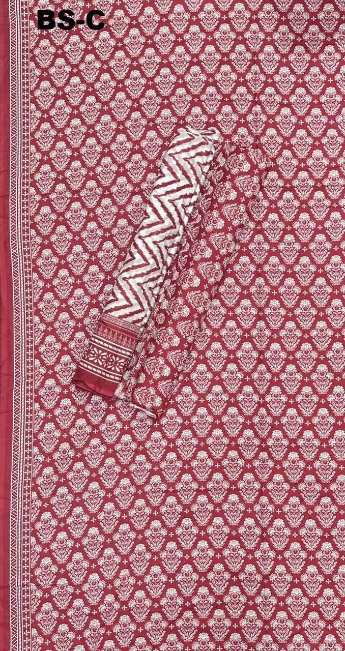 Bin Saeed Unstitched Printed Cotton - Maroon