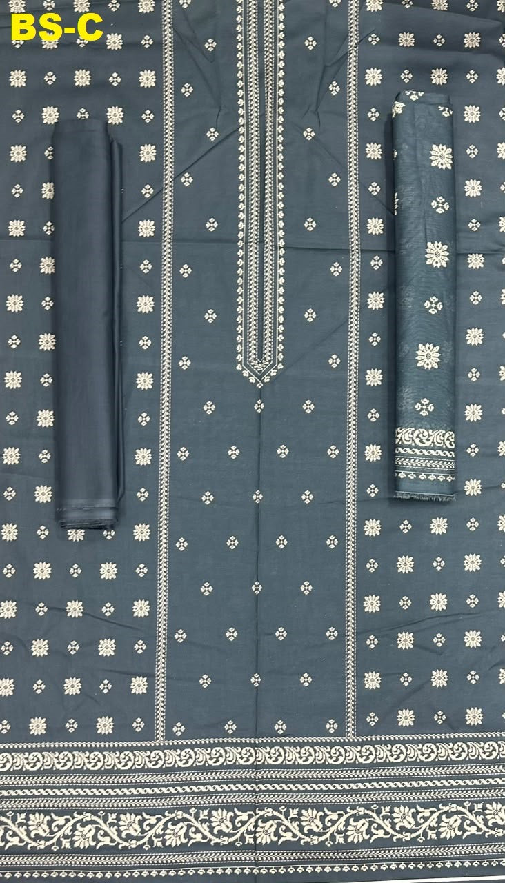 Bin Saeed Unstitched Printed Cotton - Slate Blue