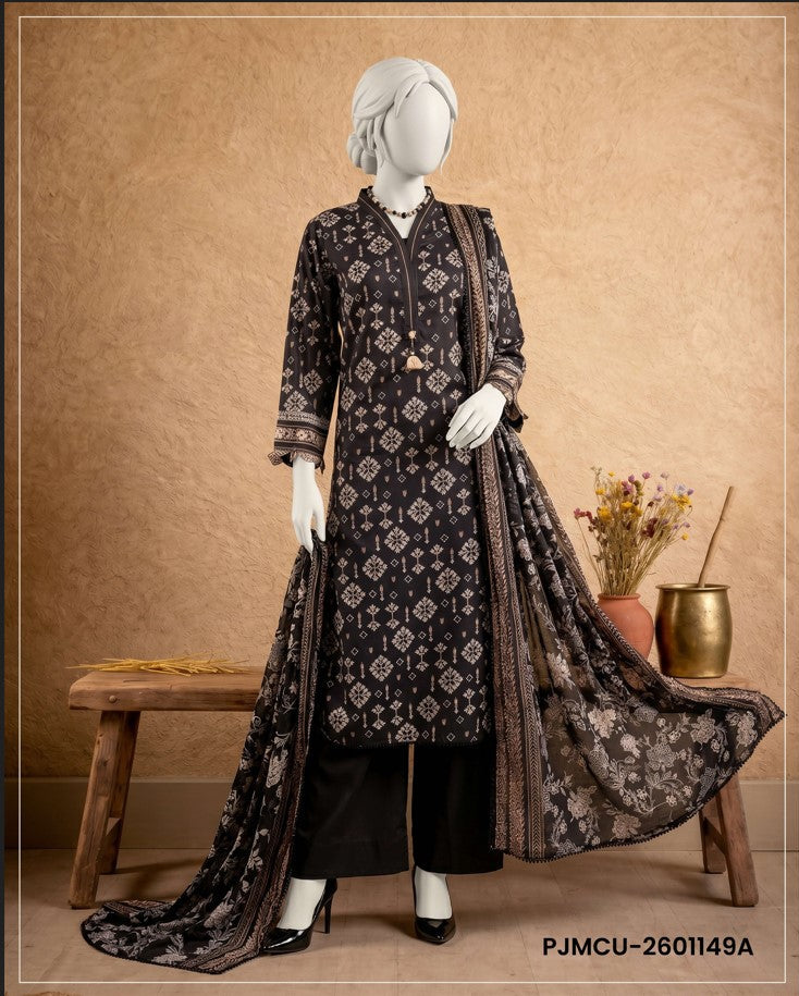 J. Panjnad | Unstitched Black and White Printed Lawn 3 Piece Collection
