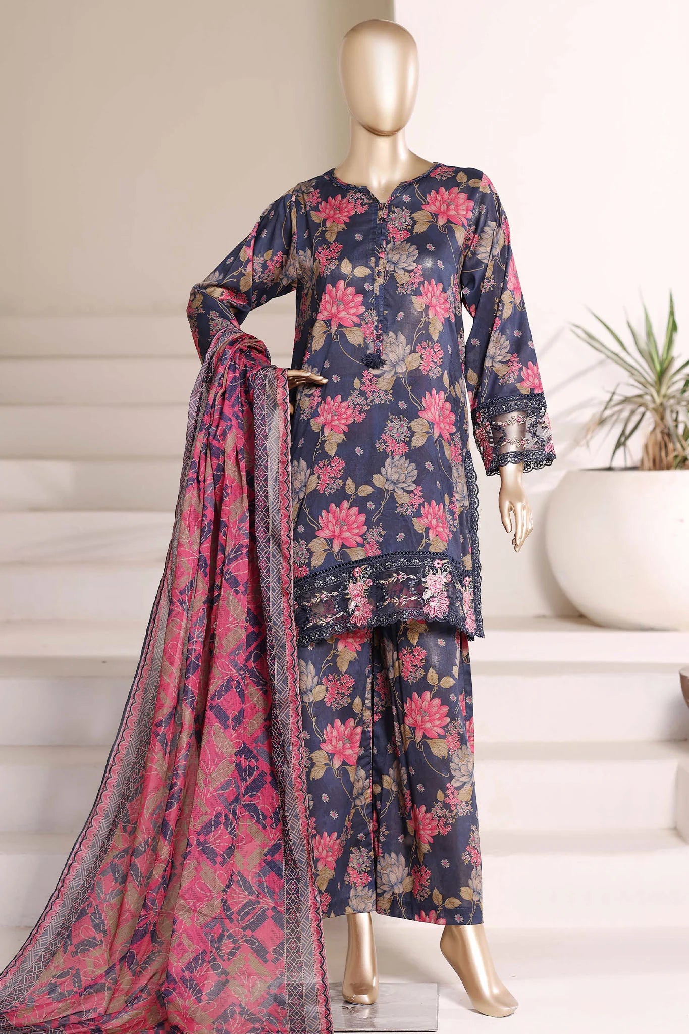 Malika by Sada Bahar | Stitch 3 Pc Embroidered Lawn with Plazo Collection