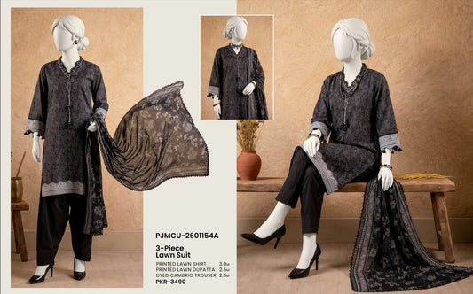 J. Panjnad | Unstitched Black and White Printed Lawn 3 Piece Collection