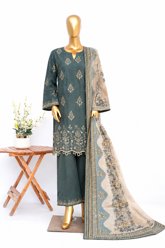Bin Saeed | Stitch 3Pc Embroidered Khaddar With Plazo Trouser