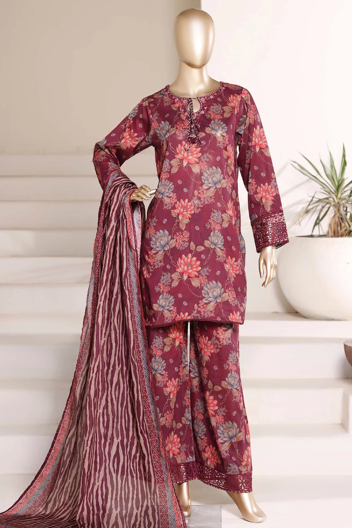 Malika by Sada Bahar | Stitch 3 Pc Embroidered Lawn with Plazo Collection