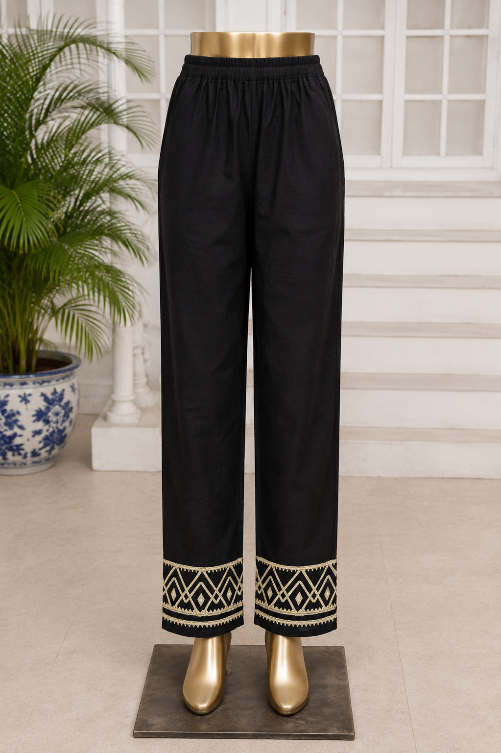 SADA BAHAR | Stitched Embroidered Raw Silk Trousers