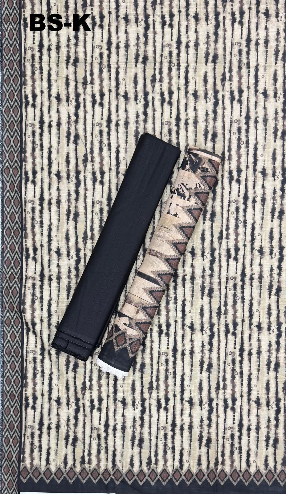 Ivory and black abstract striped khaddar