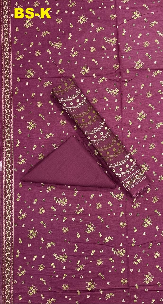 Plum purple khaddar with small yellow floral motifs