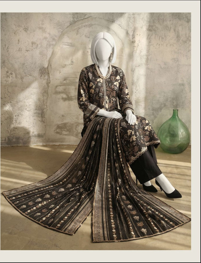J. Panjnad | Unstitched Black and White Printed Lawn 3 Piece Collection