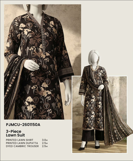 J. Panjnad | Unstitched Black and White Printed Lawn 3 Piece Collection