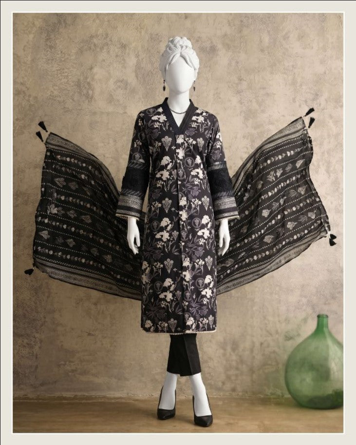 J. Panjnad | Unstitched Black and White Printed Lawn 3 Piece Collection