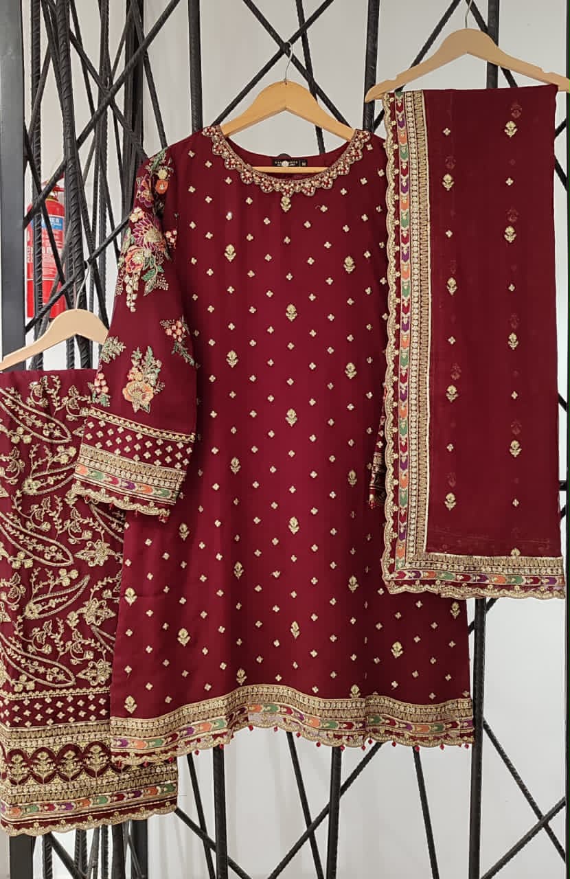 Sada Bahar Afsanee | Stitched Embroidered 3Pc Chiffon Festive Wear