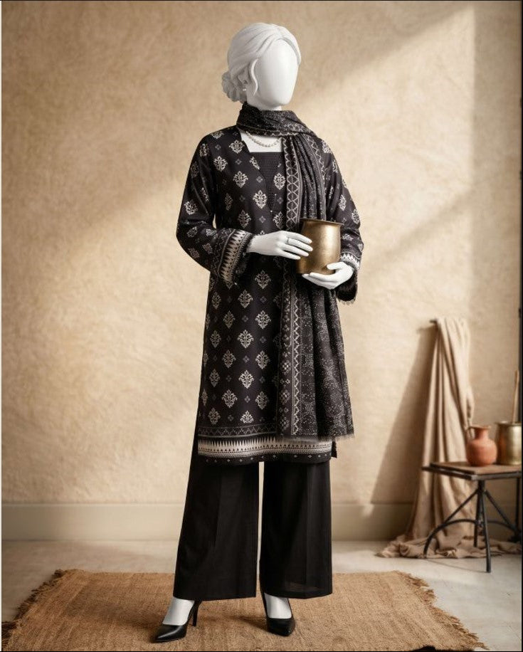 J. Panjnad | Unstitched Black and White Printed Lawn 3 Piece Collection
