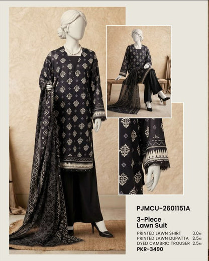J. Panjnad | Unstitched Black and White Printed Lawn 3 Piece Collection