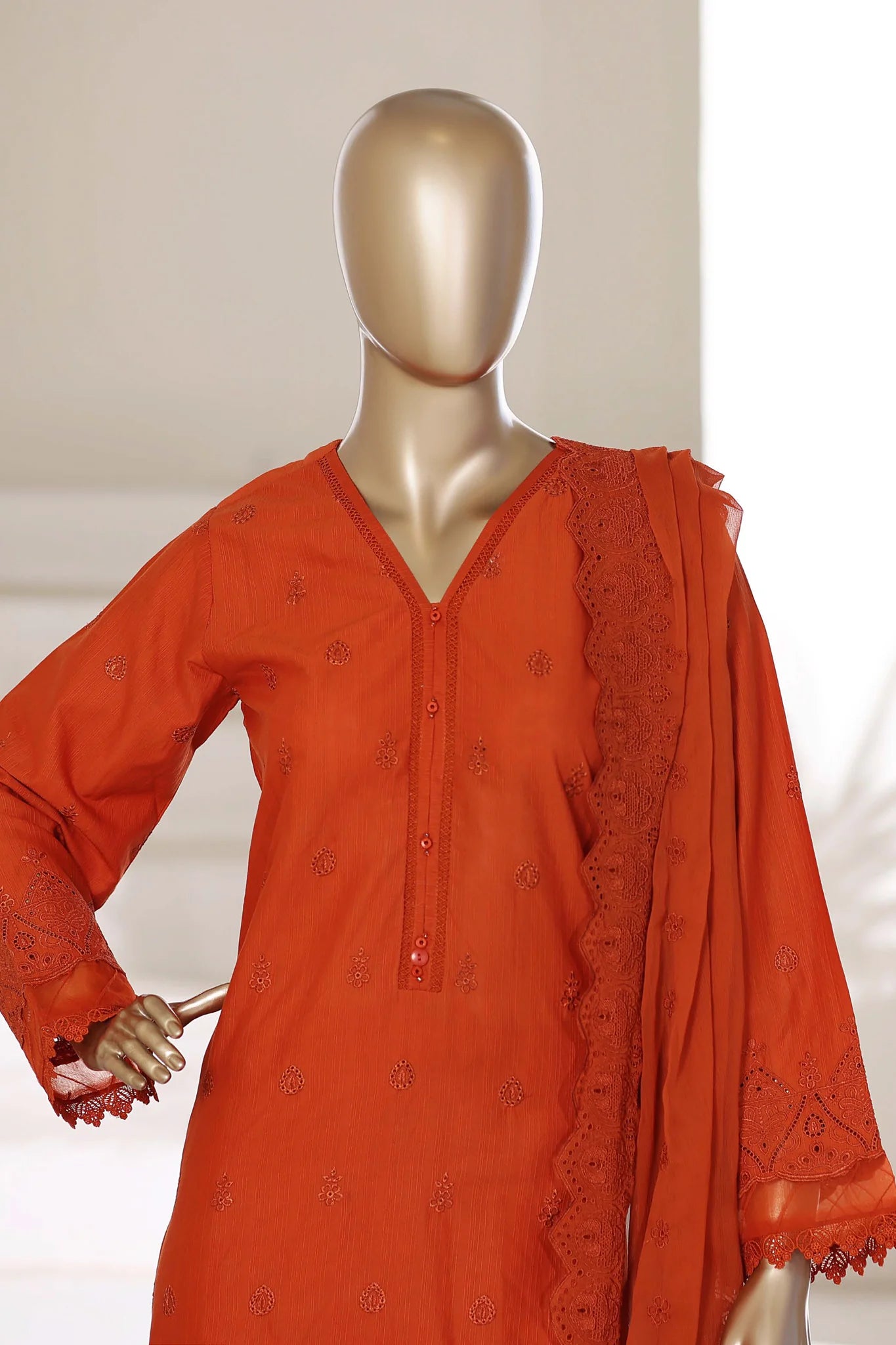 Sada Bahar | Stitch 3 Pc Chikankari Suit featuring 3D laser cut work