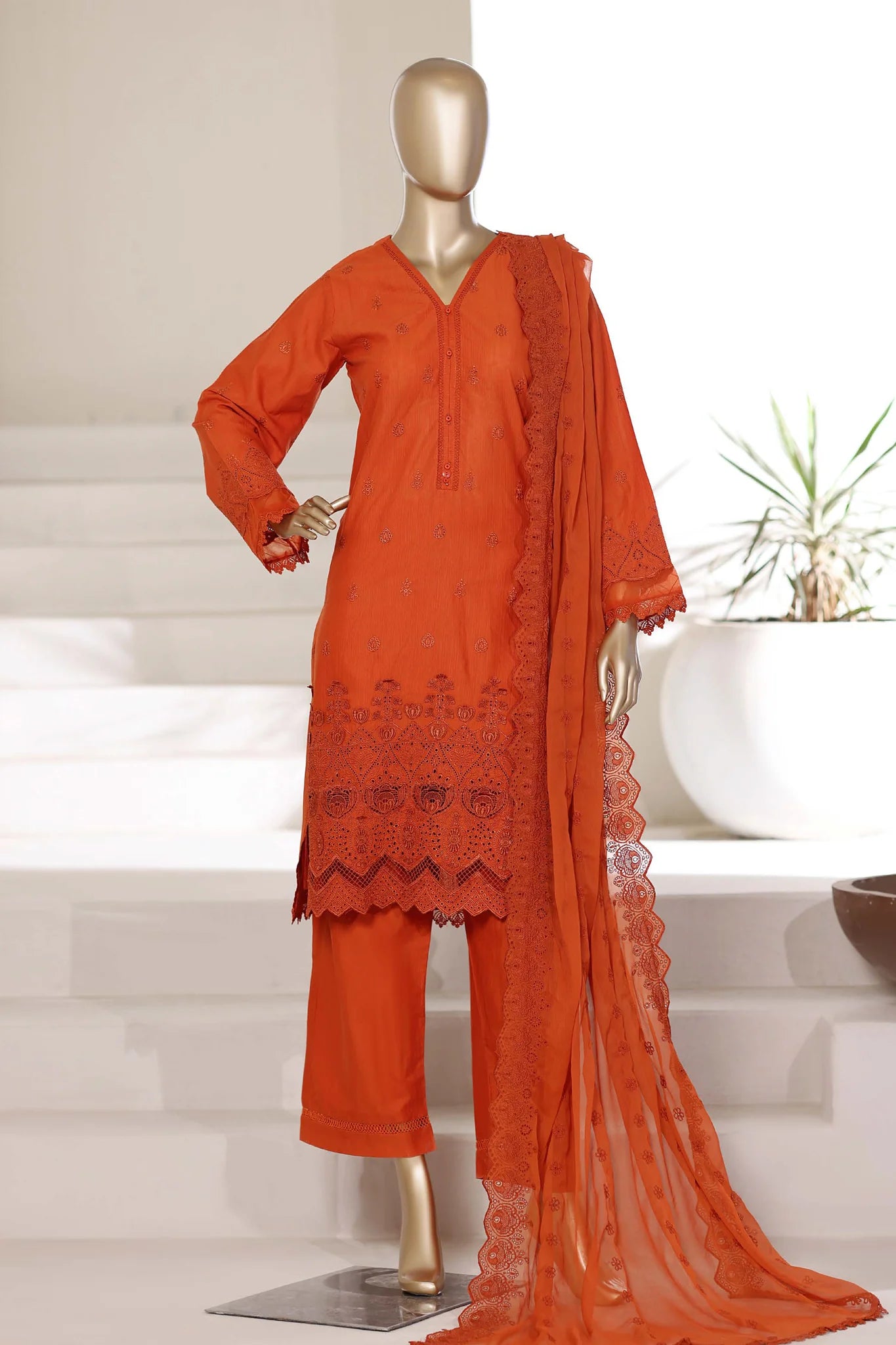 Sada Bahar | Stitch 3 Pc Chikankari Suit featuring 3D laser cut work