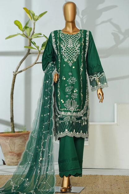 Bin Saeed Stitched | 3 Pc Luxury Plain Embroidered Lawn with Chiffon Dupatta