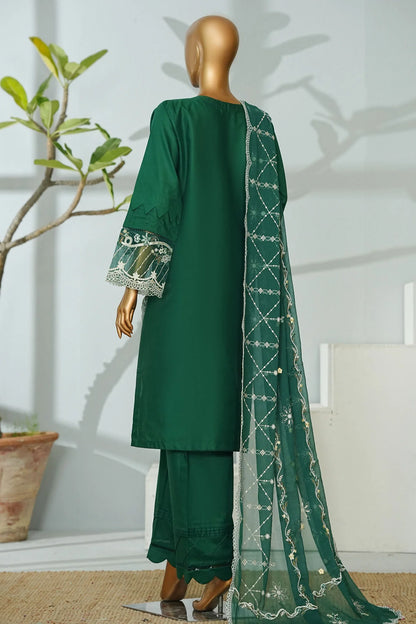 Bin Saeed Stitched | 3 Pc Luxury Plain Embroidered Lawn with Chiffon Dupatta