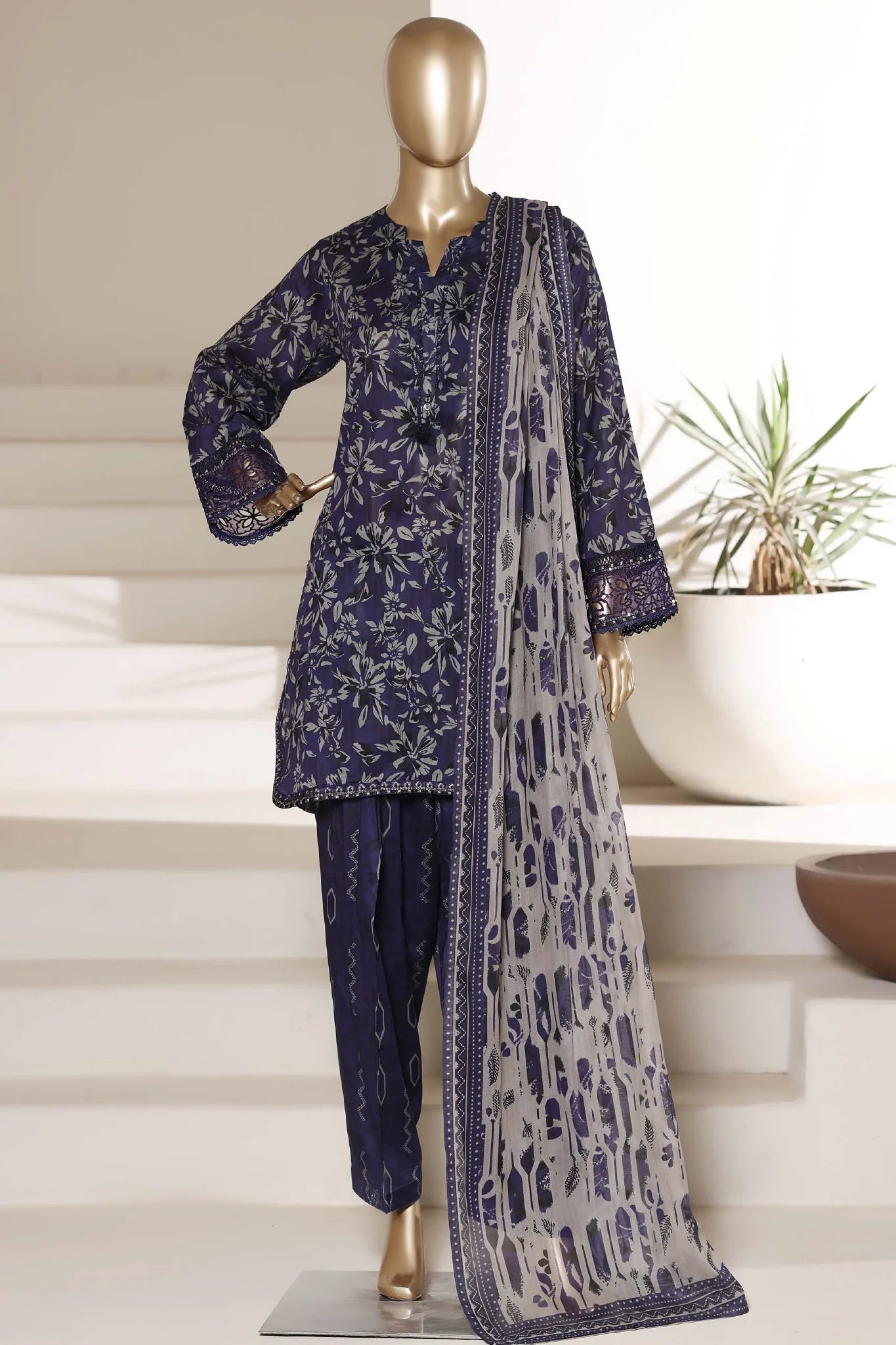 Sada Bahar Stitched Embroidered Lawn Suit With Farshi Shalwar – Summer Collection