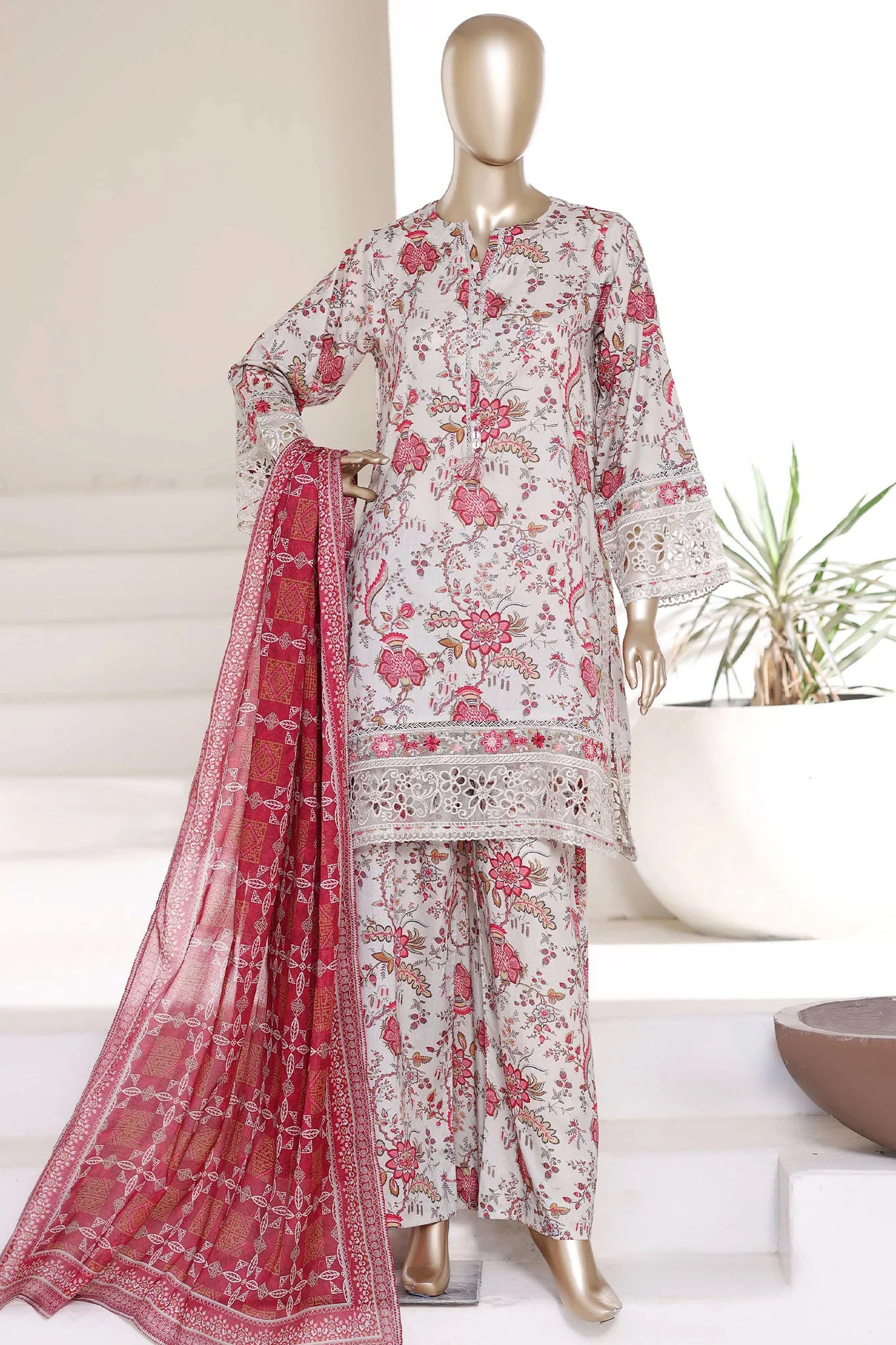 Malika by Sada Bahar | Stitch 3 Pc Embroidered Lawn with Plazo Collection