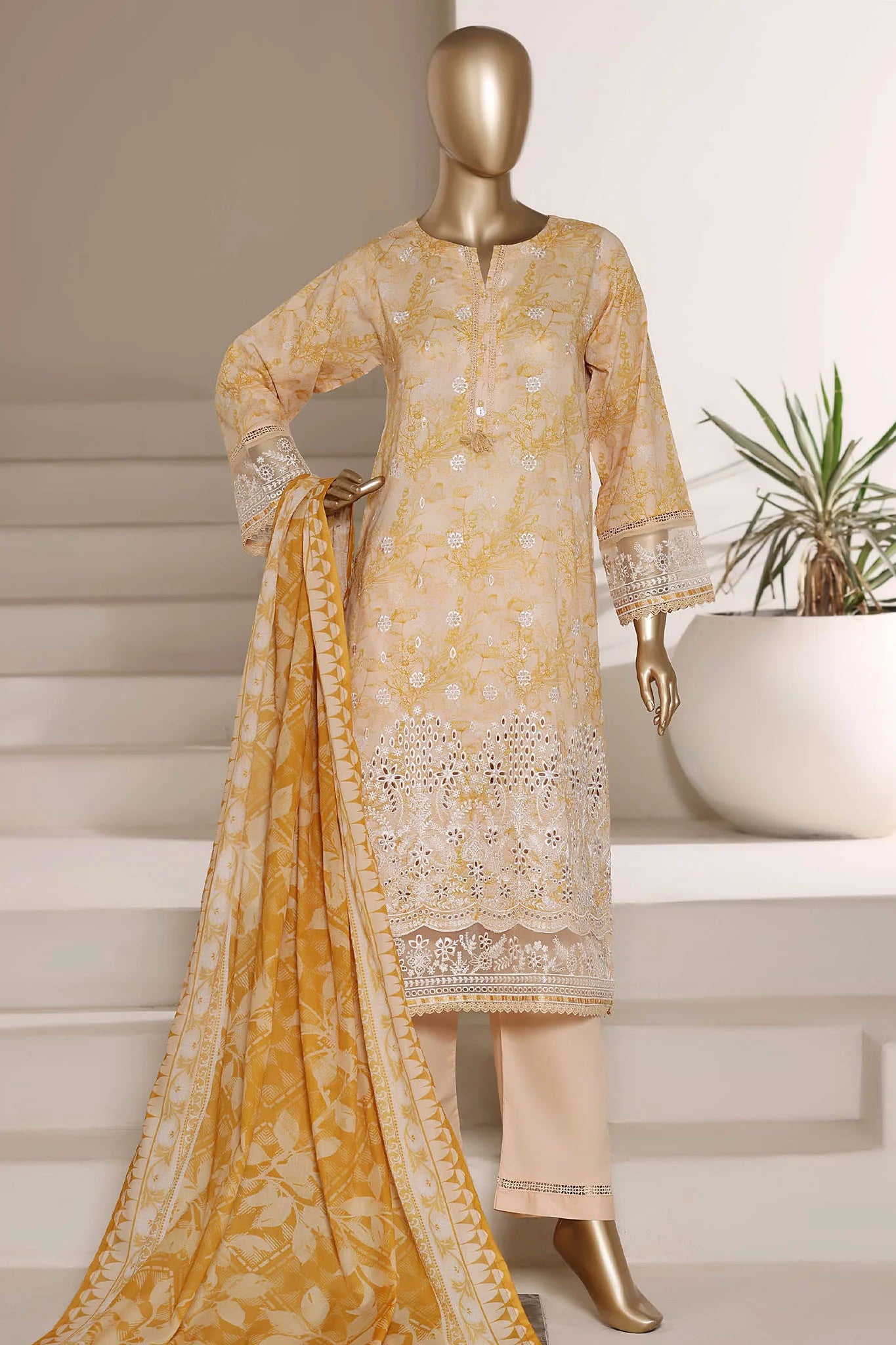 Sada Bahar | Stitched 3 Piece Festive Embroidered Lawn With Printed Dupatta