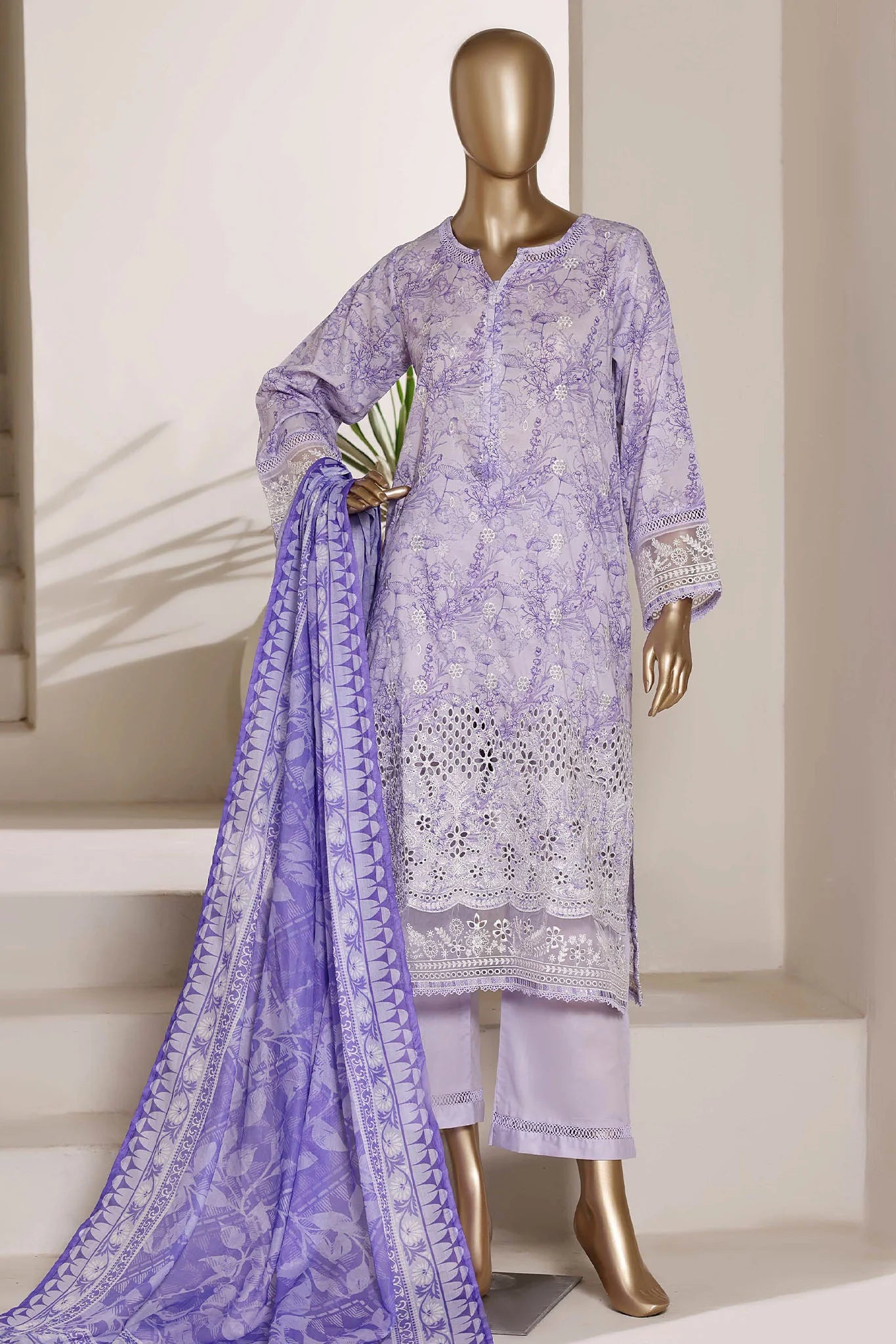 Sada Bahar | Stitched 3 Piece Festive Embroidered Lawn With Printed Dupatta