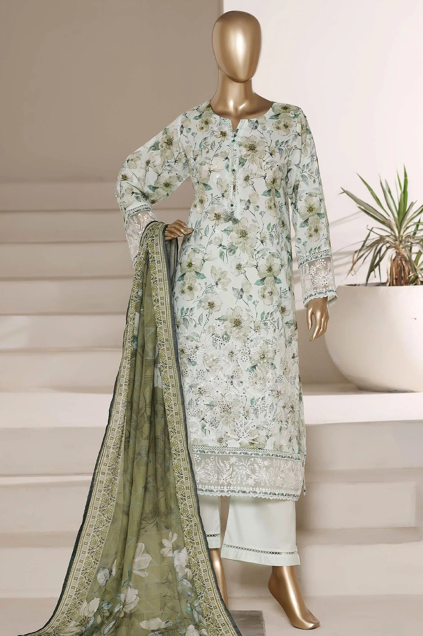 Sada Bahar | Stitched 3 Piece Festive Embroidered Lawn With Printed Dupatta