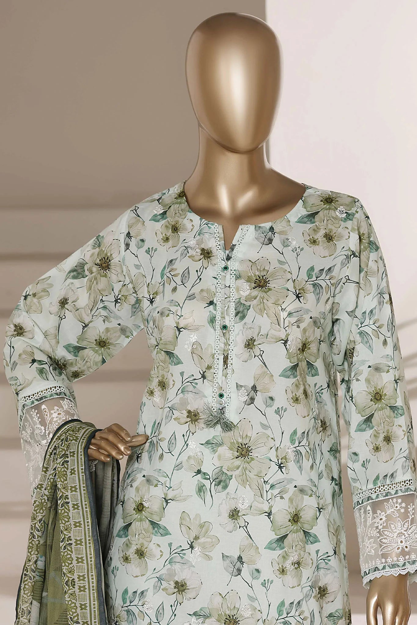 Sada Bahar | Stitched 3 Piece Festive Embroidered Lawn With Printed Dupatta