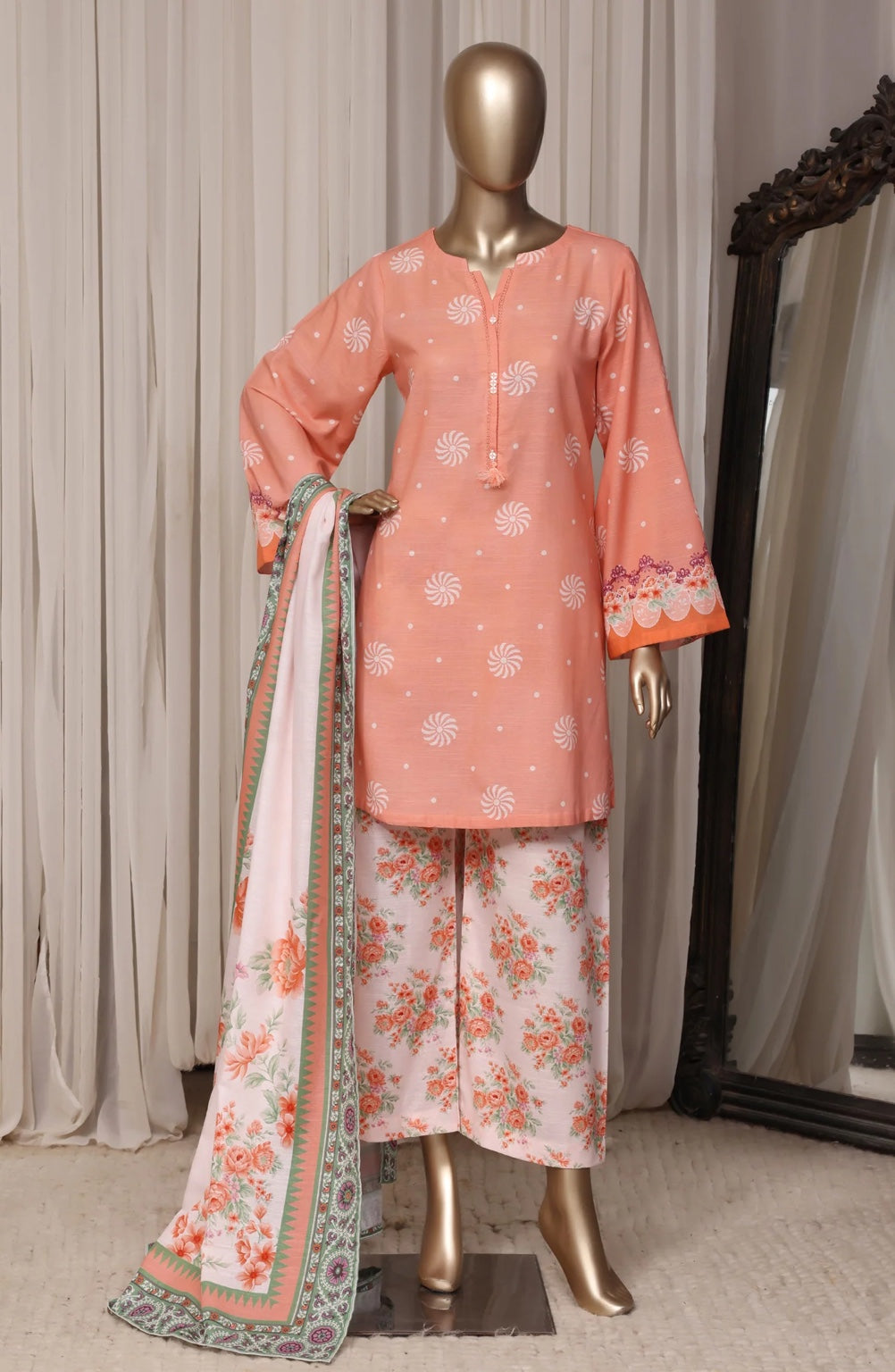 Peach Pink suit, front view
