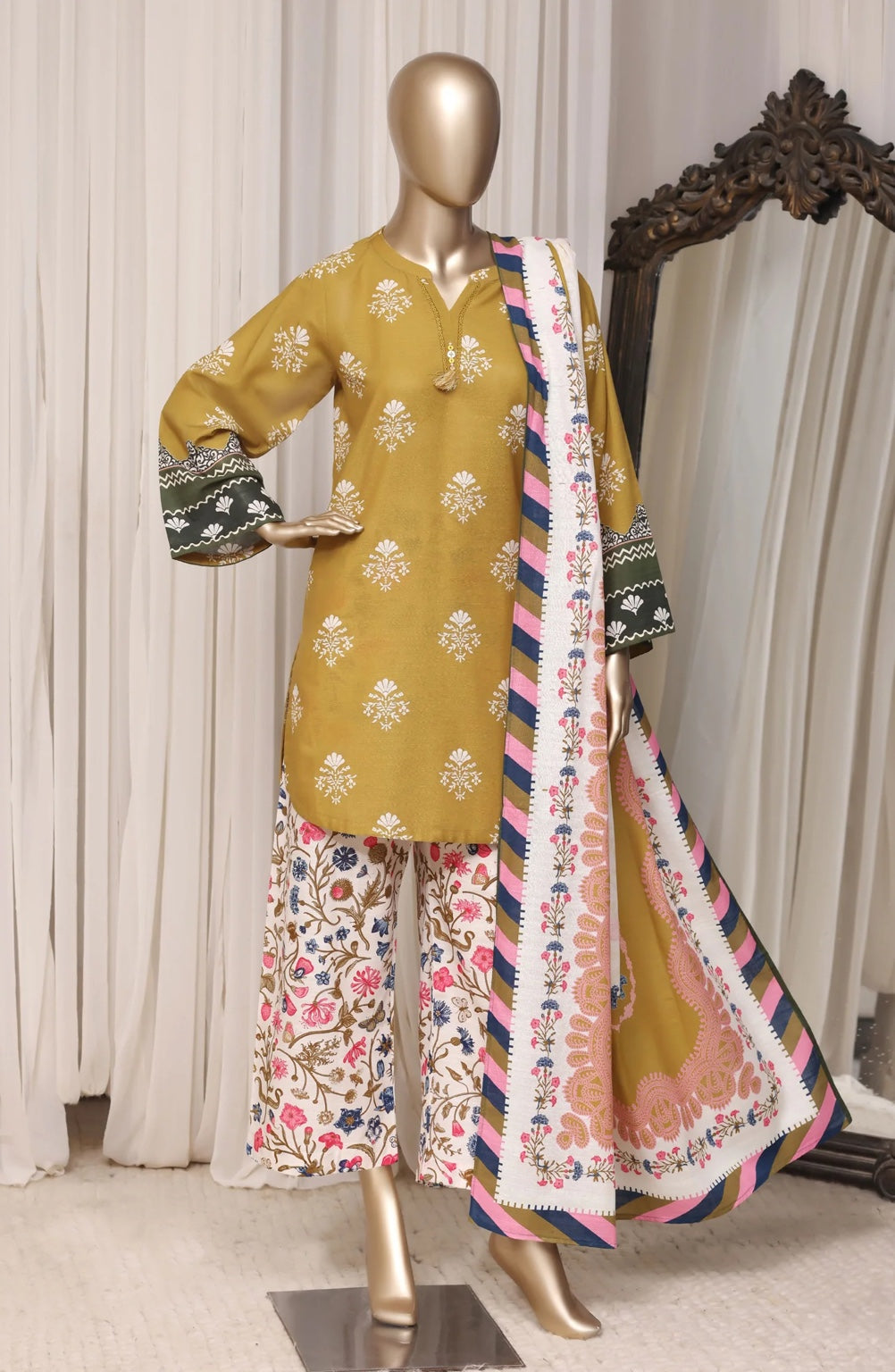Mustard Olive suit, front view