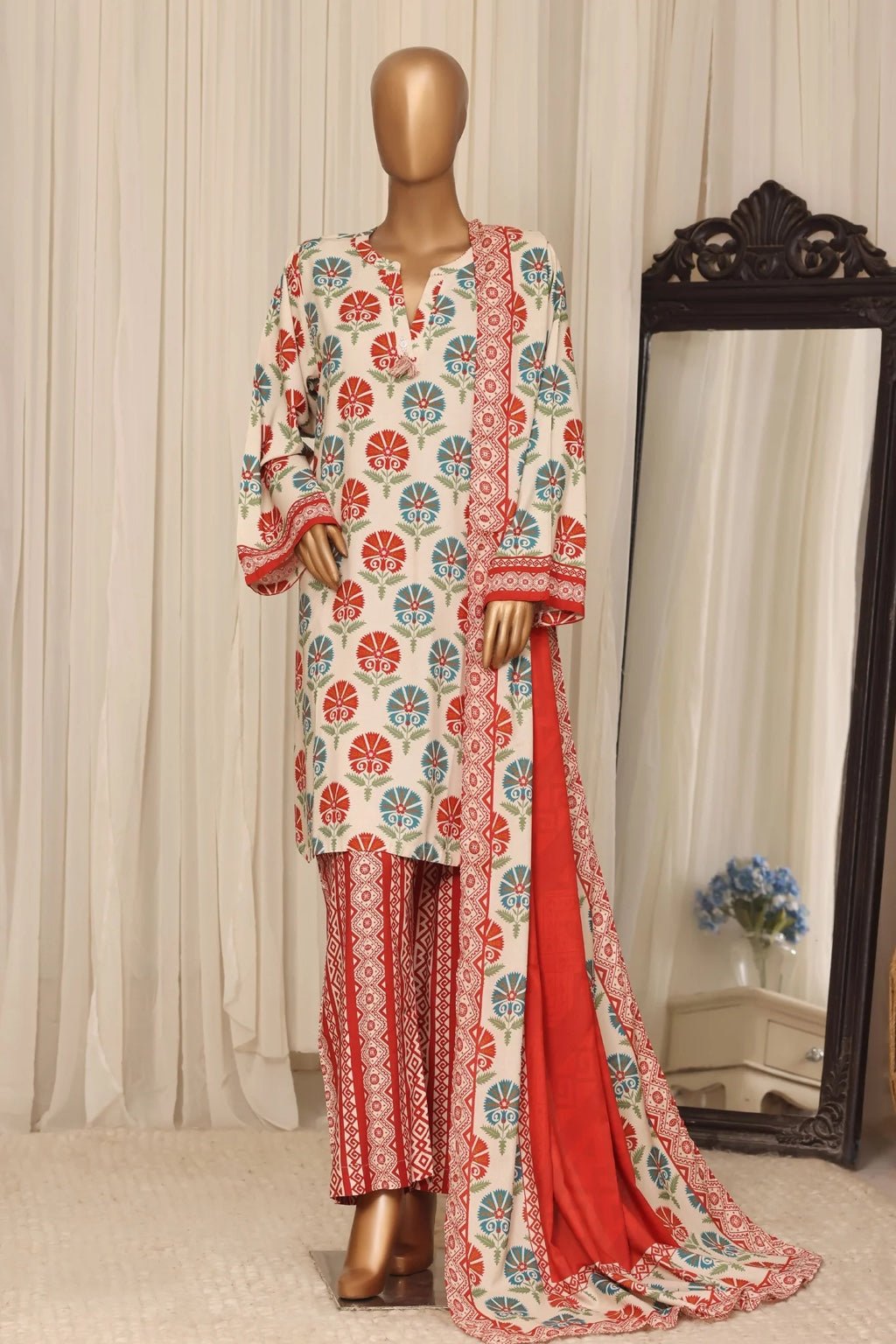 Sada Bahar | Stitched 3Pc Printed Linen - Premium Winter Collection - BarerahFabrics