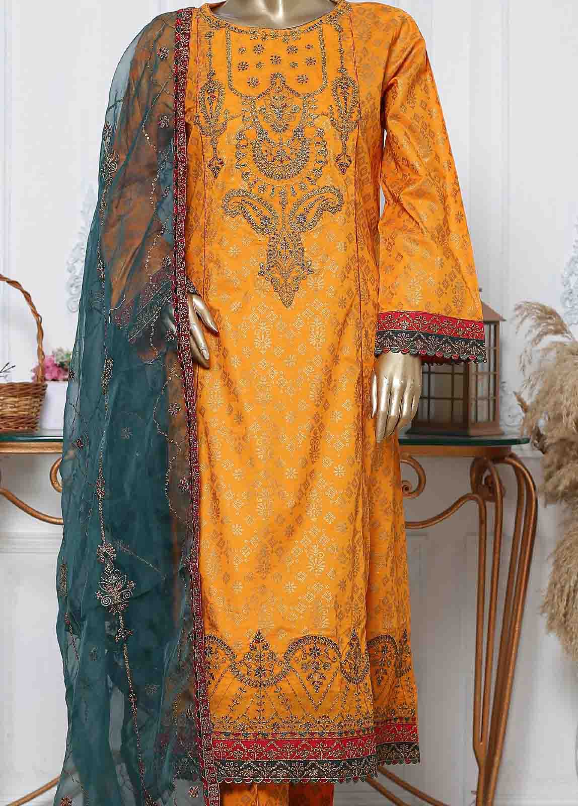Bin Saeed | Stitch 3 Pc Block Printed Embroidered Lawn Frock