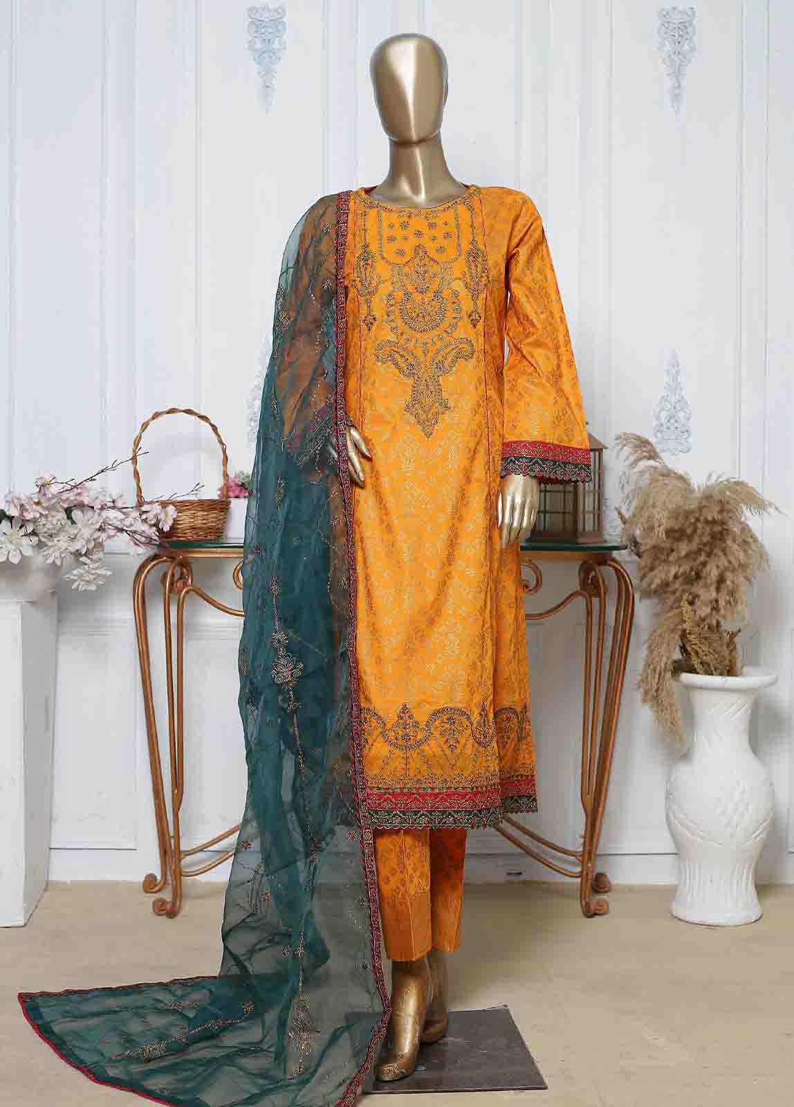 Bin Saeed | Stitch 3 Pc Block Printed Embroidered Lawn Frock