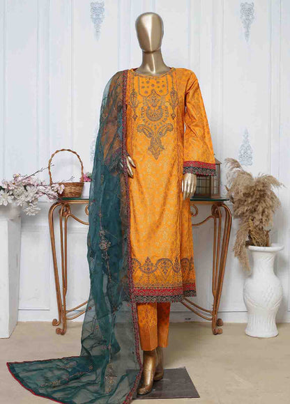 Bin Saeed | Stitch 3 Pc Block Printed Embroidered Lawn Frock
