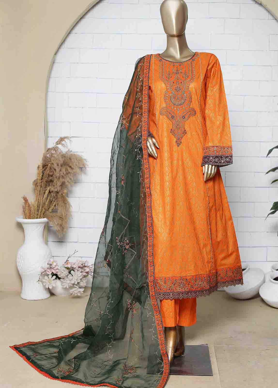 Bin Saeed | Stitch 3 Pc Block Printed Embroidered Lawn Frock