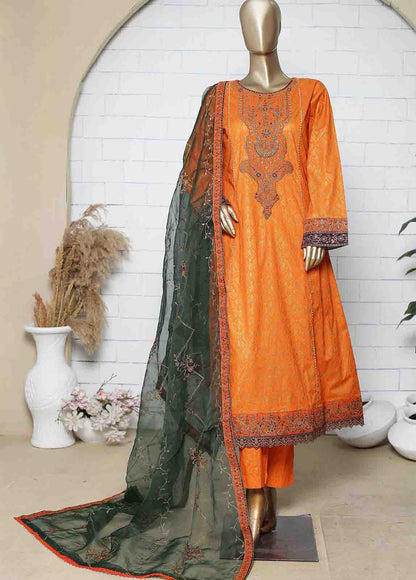 Bin Saeed | Stitch 3 Pc Block Printed Embroidered Lawn Frock