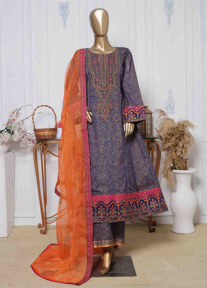 Bin Saeed | Stitch 3 Pc Block Printed Embroidered Lawn Frock